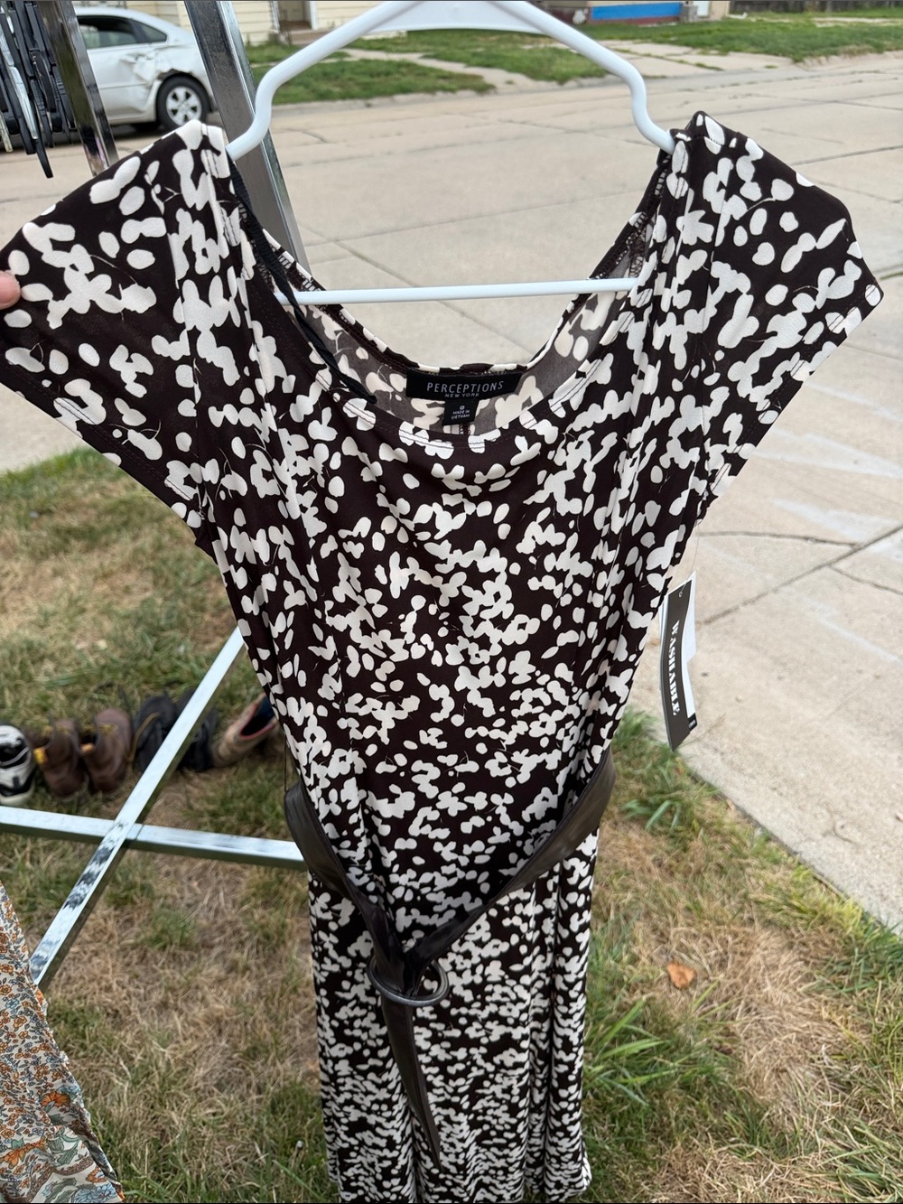 Perceptions Black & White Printed Midi Dress with Belt